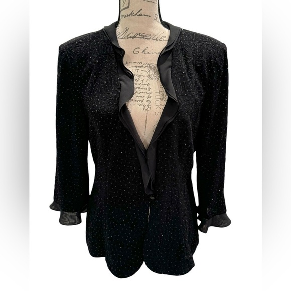 Alex Evenings Vintage Blazer Black Sparkle Womens Size Large - Picture 2 of 11